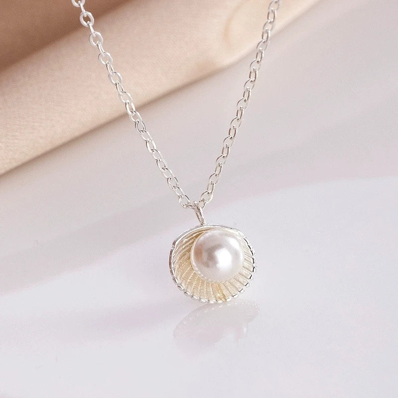 Fashion Jewelry Necklaces 925 Sterling Silver Pearl Shell Pendant Necklace Gold Plated Necklaces for Women