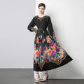 Women's Floral Chiffon Bohemian Long Sleeve Pleated Natural Waist Elegant Spring Autumn Dress