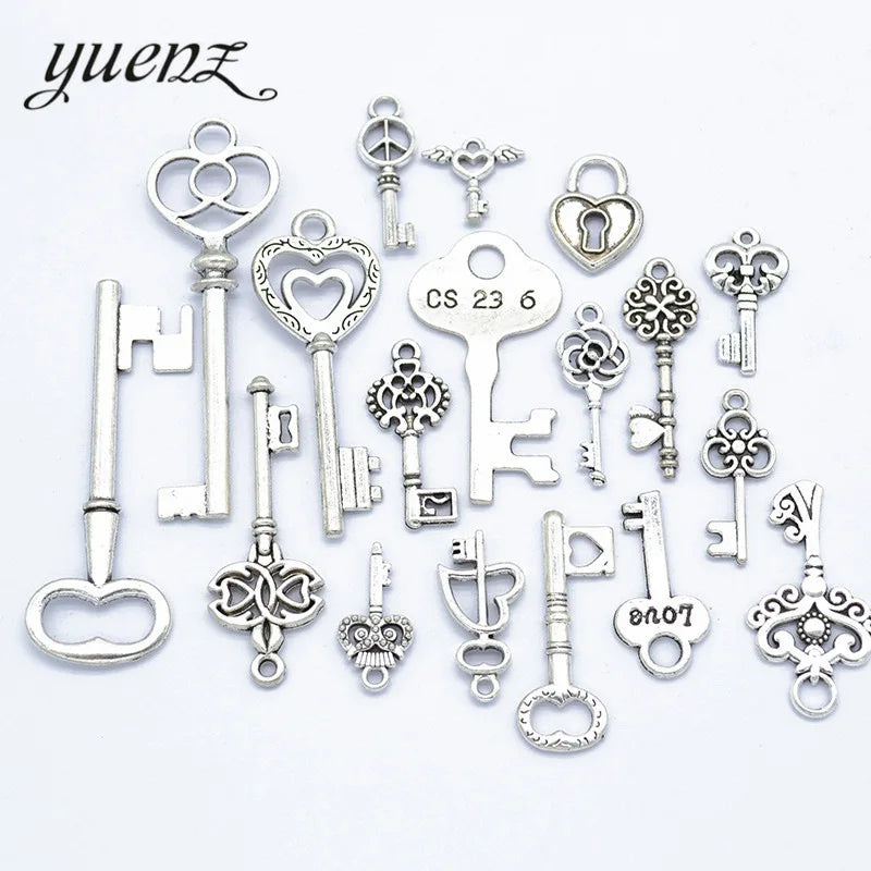 YuenZ 18 Pcs Mix Key Charms Antique Silver Plated Key Charm for Jewelry Making DIY Accessories U026