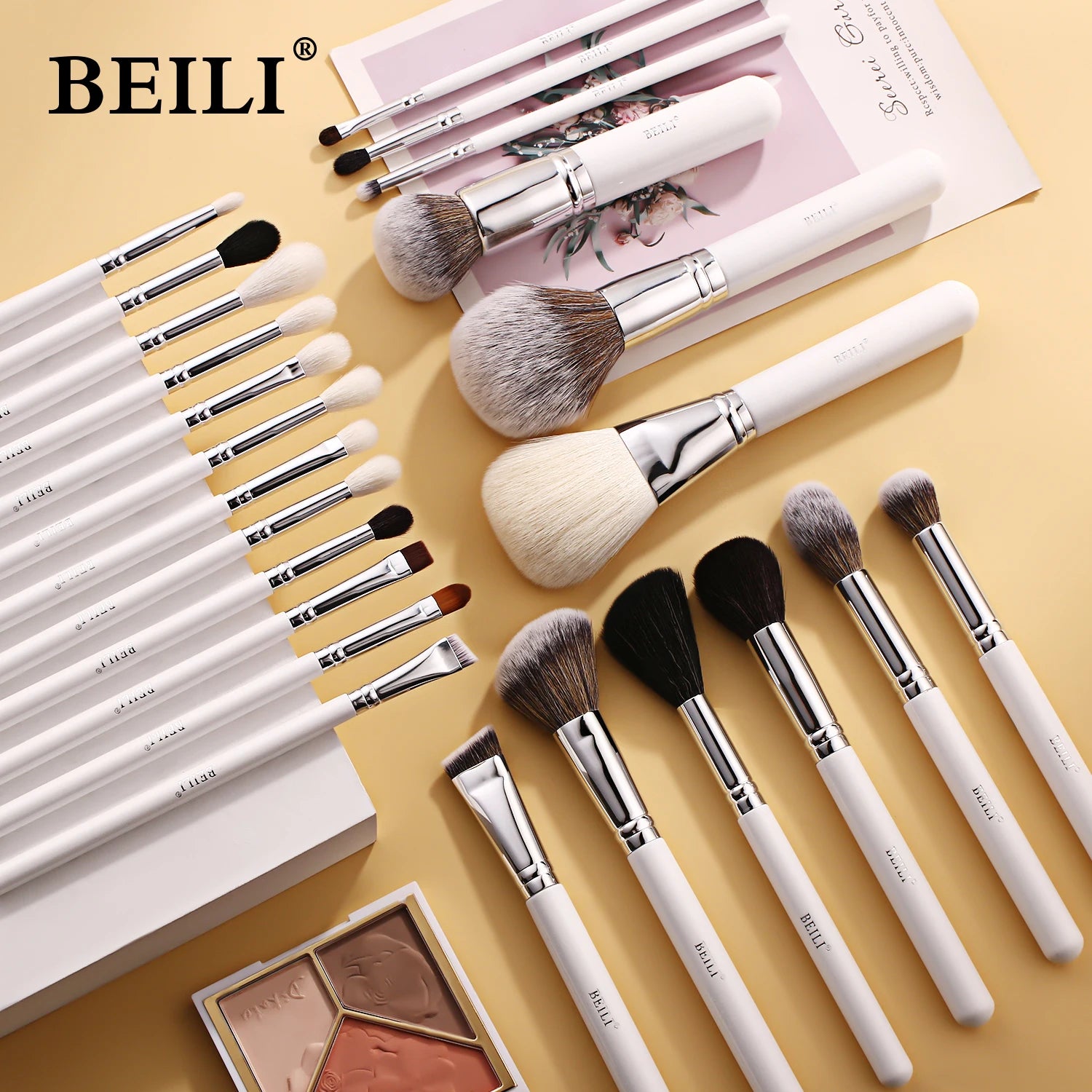 For 24pcs Lip Eyebrow Face Makeup Brush Set Wood Handle Synthetic Hair Portable Beauty Tools for Women