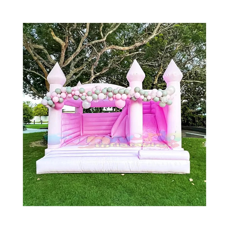 Giant PVC Inflatable Pink and White Bounce House Outdoor Kids' Amusement Jumper for Birthday Parties Chateau Accessory