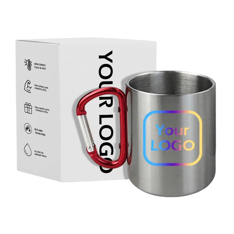 220ml Carabiner Mug Wholesale Double Wall Stainless Steel Coffee Cup Camping Tumblers with Carabiner Mug