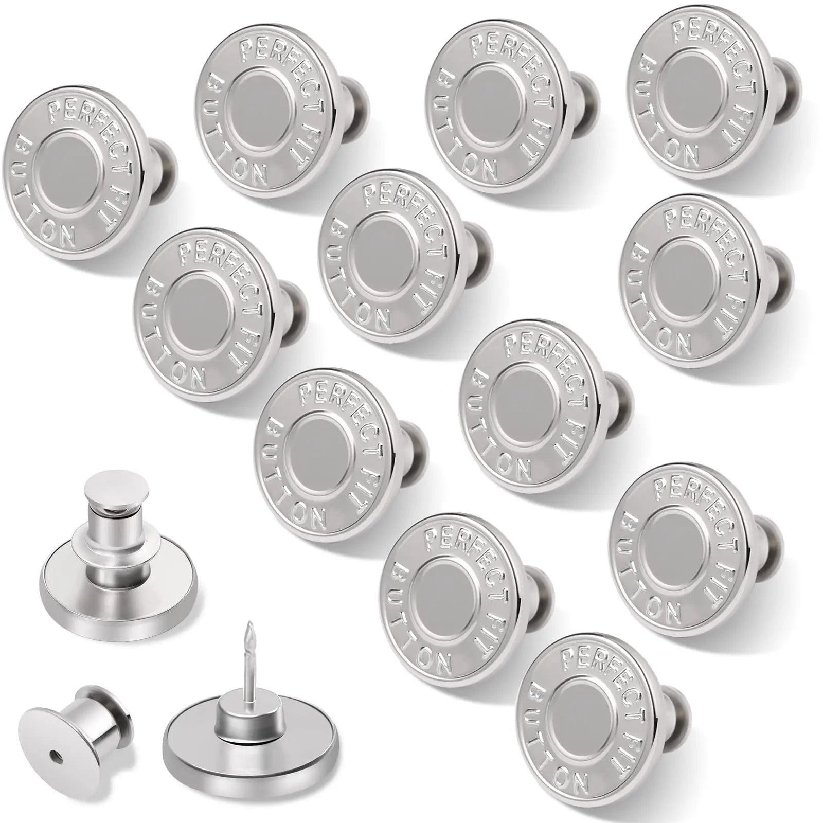 WYSE Metal Buttons for Jeans No Sew and No Tools Instant for Pants 4 Sets Replacement Buttons Simple Installation