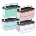 Portable Double-Layer Plastic Steel Lunch Box Anti-Spill Handle 304 Stainless Steel Korean Cartoon Square Design 24pcs Minimum