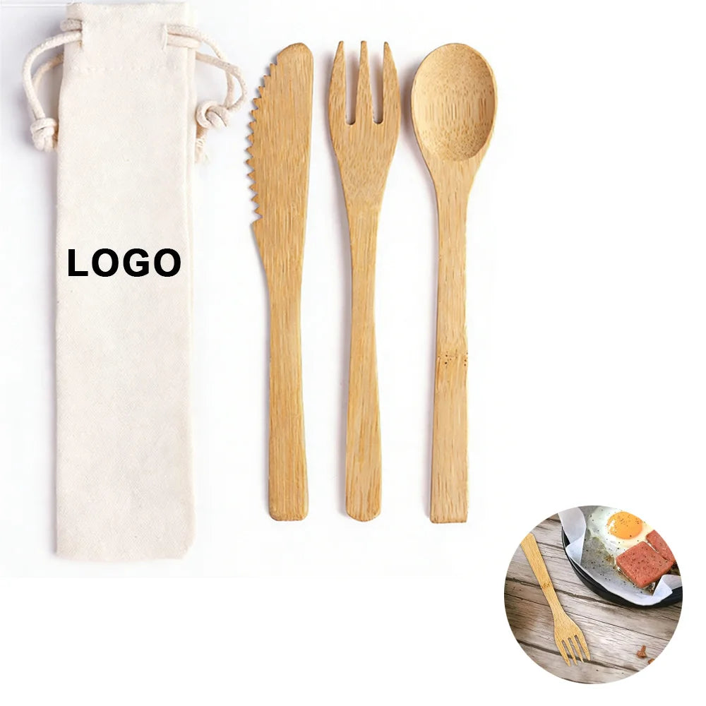 Custom Logo Bamboo Travel Cutlery Set Eco Friendly Flatware Set Knife Fork Spoon Camping Cutlery Set With Pouch