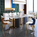 Light Luxury Italian Bright Face Rock Plate Rectangular Gold Steel Frame 6 Chairs Dining Room Sets