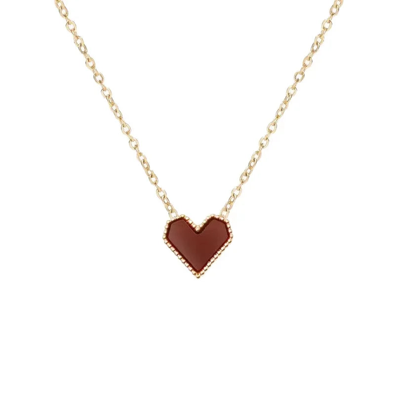 SSeeSY New Design Charms Fashion Jewelry 18k Gold Red Heart Pendant Clavicle Chain love Stainless Steel Necklace Valentine Gift