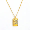 Joolim  Zirconia Shining Starburst Rectangle Pendant Necklace Stainless Steel Necklace Jewelry Wholesale