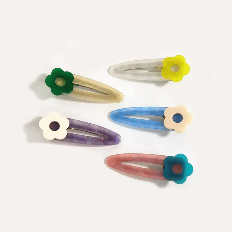 Summer Girls Cute Bangs Hairpin Colorful Translucent Sweet Hair Clip Acetate Flower Duckbill Clip