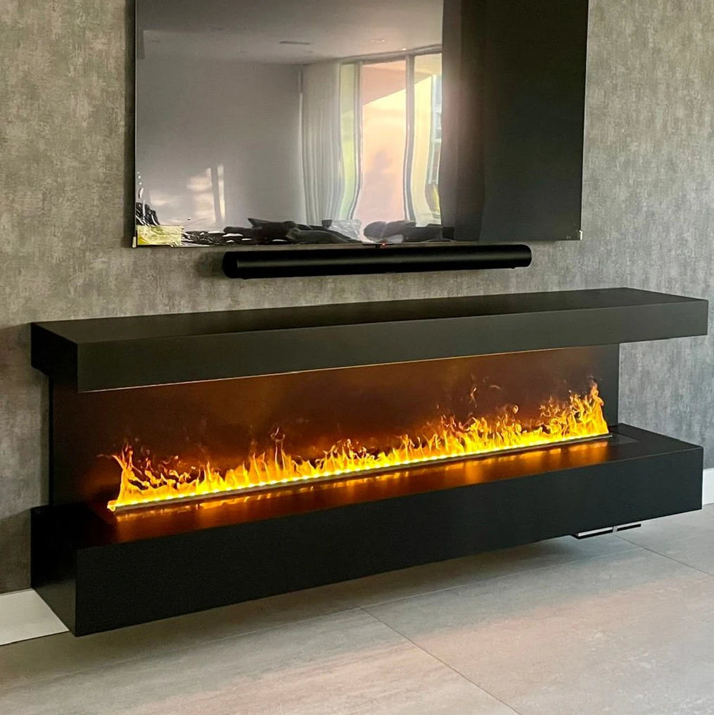 Modern 750mm Indoor Electric Fireplace Water Vapor LED Flame Style Steel Insert for Villas Linear Design