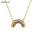 LUOTEEMI Pendant Woman Gold Diamond Chain Zircon Colorful Trendy Custom Rainbow Dainty Girl Korean Necklace