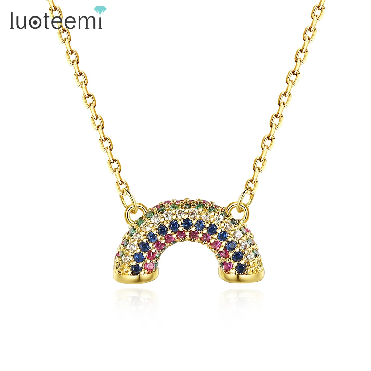 LUOTEEMI Pendant Woman Gold Diamond Chain Zircon Colorful Trendy Custom Rainbow Dainty Girl Korean Necklace