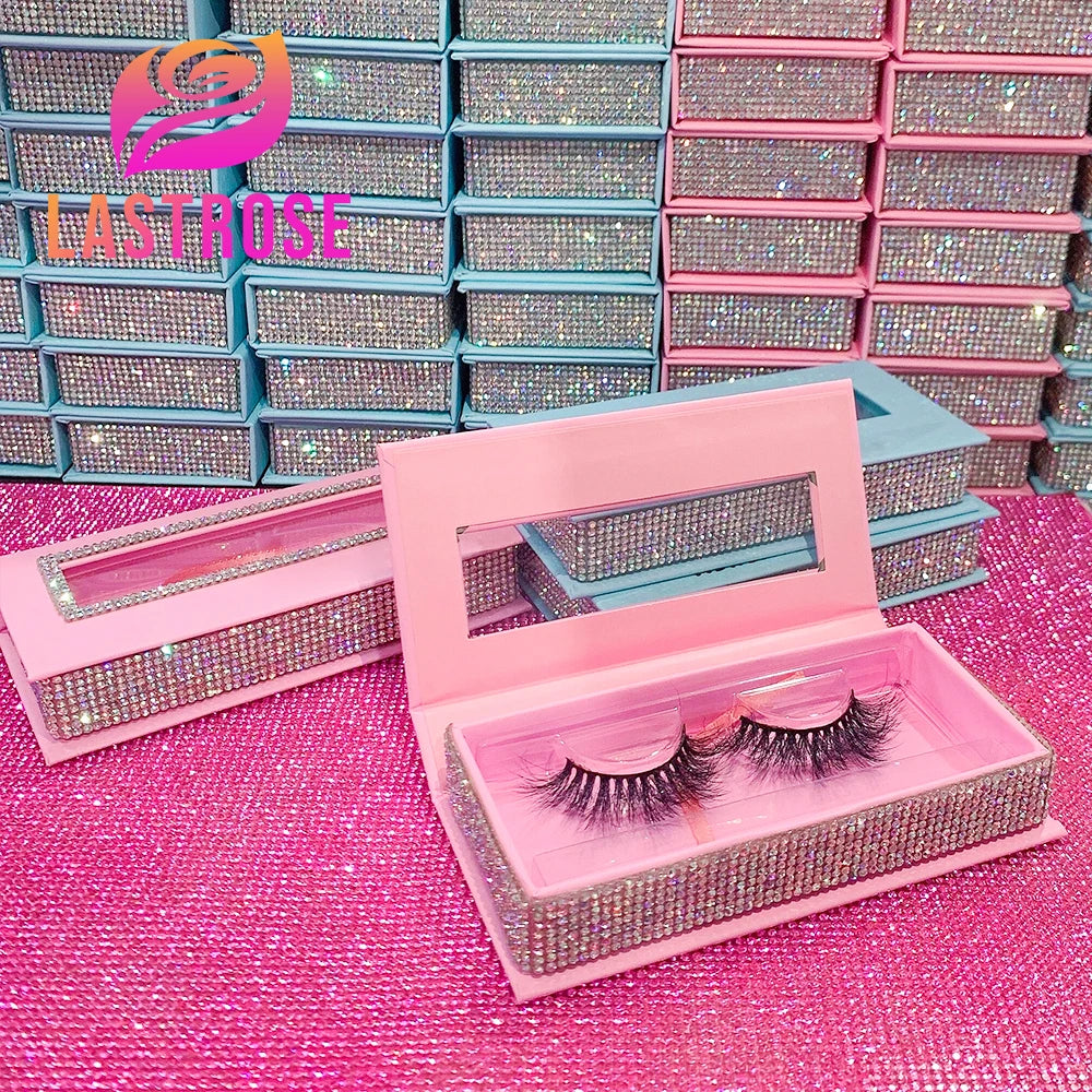 OEM Rectangle Magnetic Blinged Lash Box Rhinestone Packaging for Full Strip Eyelashes Glitter Eyelashes Package Box