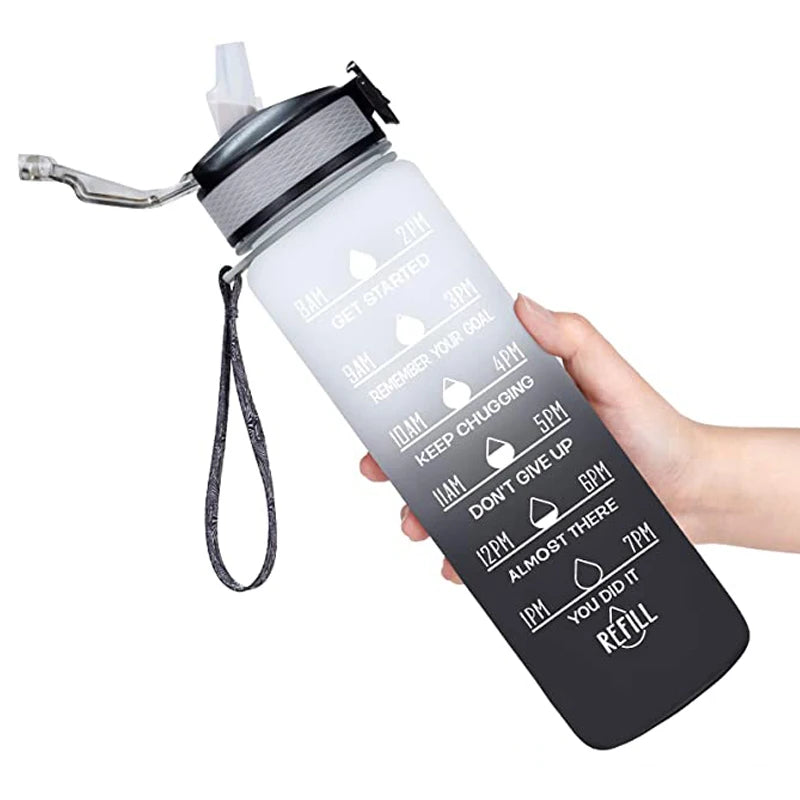 Wholesale Portable Time Marker Motivation Water Bottle Gym Sport 32oz Water Bottle Fitness 1L Plastic Water Bottle with Straw
