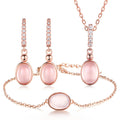 925 SILVER Rose Gold Plated Oval Natural Rose Quartz Jewelry Dangle Earrings Pendant Necklace Chain Bracelet Women Jewellery
