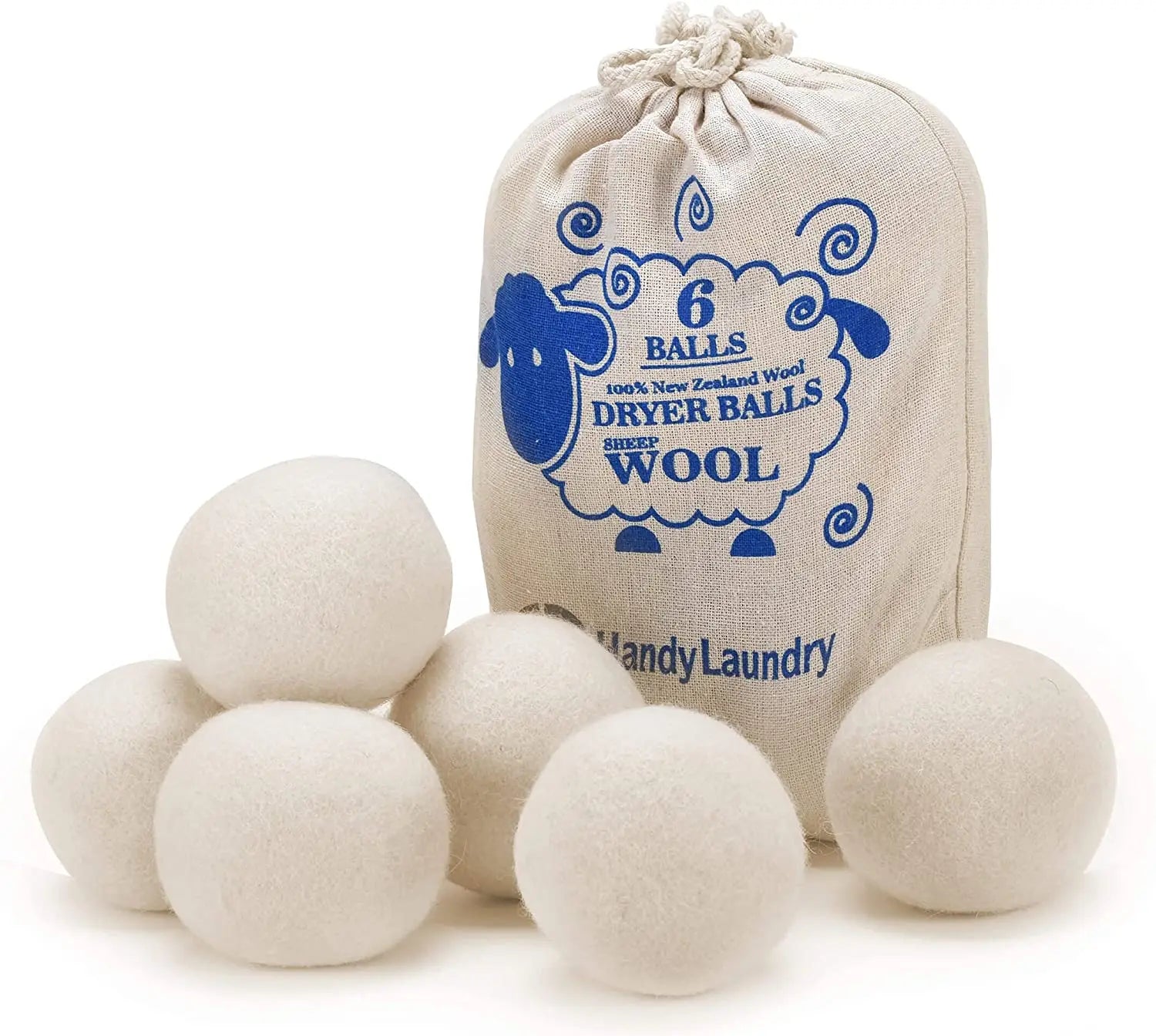 Wool Dryer Balls Smart Sheep 6-Pack XL Premium Natural Fabric Softener Award-Winning Wool Balls Replaces Dryer Sheets Wool Balls