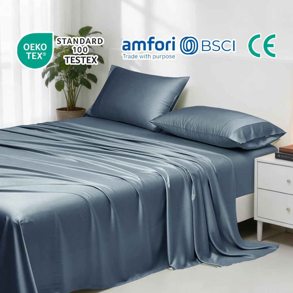 Bulk 100% Bamboo Fiber 300TC Organic Eco-Friendly All-Season Cooling Breathable Bed Sheet Set 4Pcs OEM for Home Bedding Brands MegaBDM