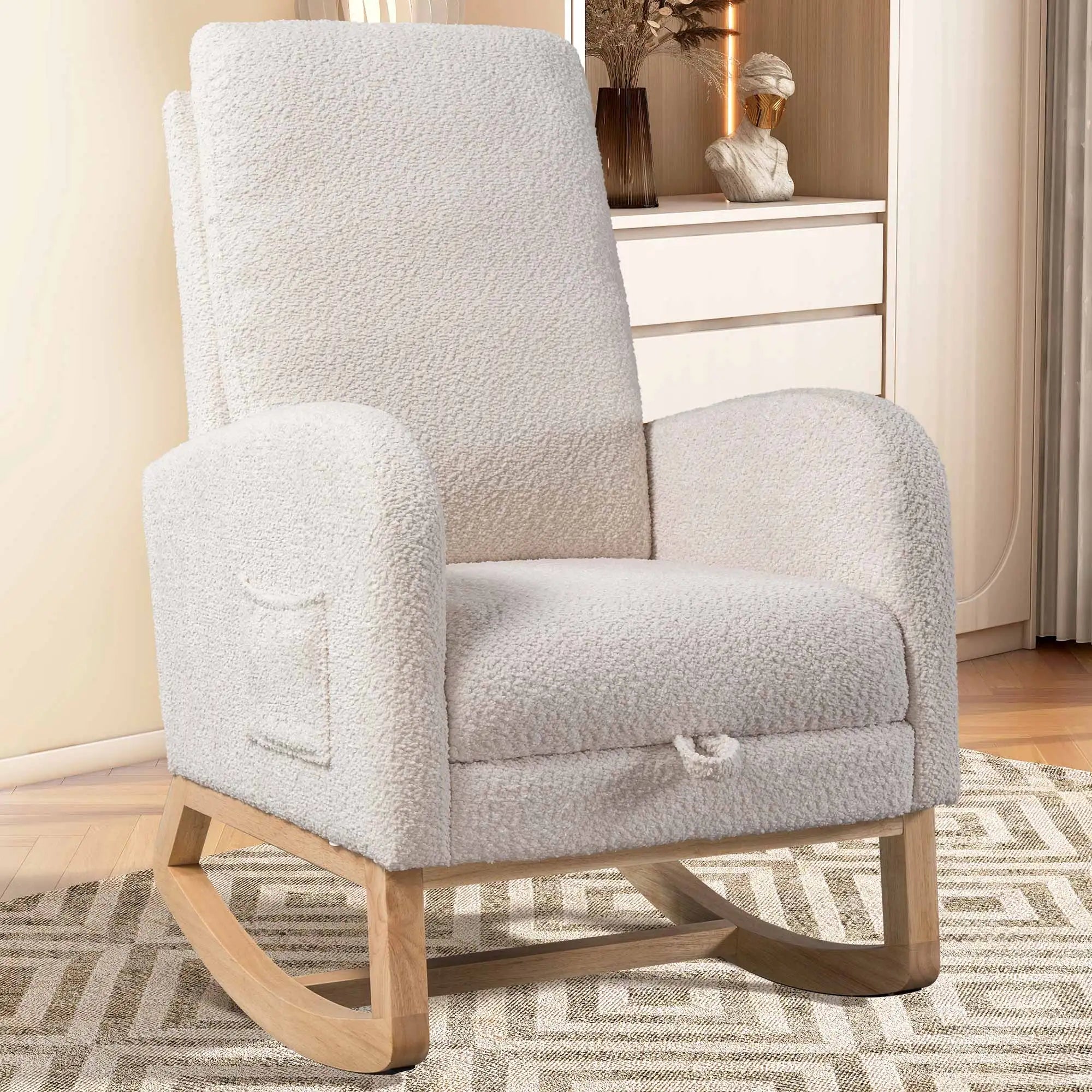 Modern Single Lazy Relax Adult Reclining Lounge Sofa Rocking Chair for Living Room Bedroom Furniture Wood Frame Fabric
