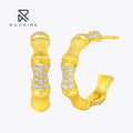 Rochime Brushed Plant Ring Bamboo Joint Diamond Stud Earrings  925 Sterling Silver Gold Plated 5a Zircon Jewelry for Women