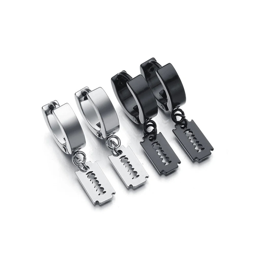 Stainless Steel Goth Blade Earring Charm Dangle Earrings Jewelry for Men Black and Silver