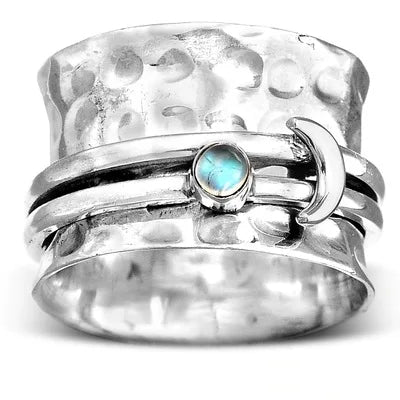 2022 New Handmade Jewelry Gifts Rotatable Ring Zircon Mosaic Anxiety Rings Simple Vintage Moon Rings for Women