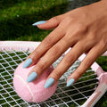 BTArtbox Soft Gel X Blue Press on Nails Summer Wholesale Short Almond Solid Color Handmade False Fake Stick Nails Press on 32pcs