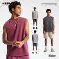Wholesale Custom Men's Hip Hop Blank Loose Heavyweight Cotton Crew Neck Distressed Batik Tank Top
