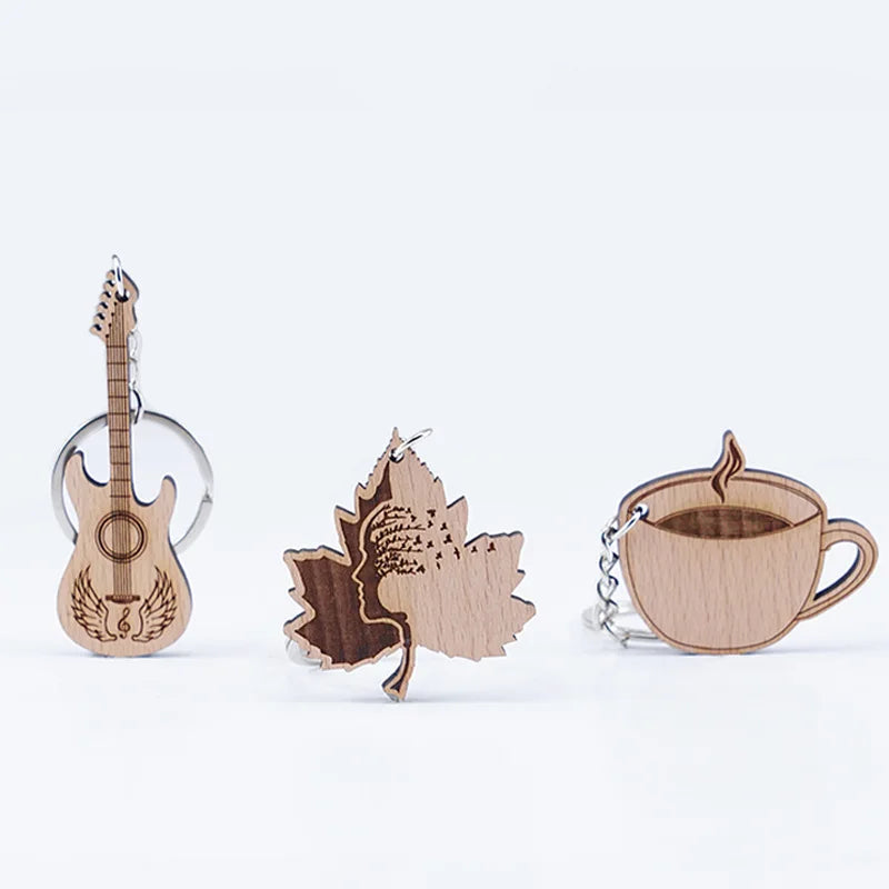 Custom logo Wood Keychain Laser Engraving Name ID Wooden Badge Key Tag