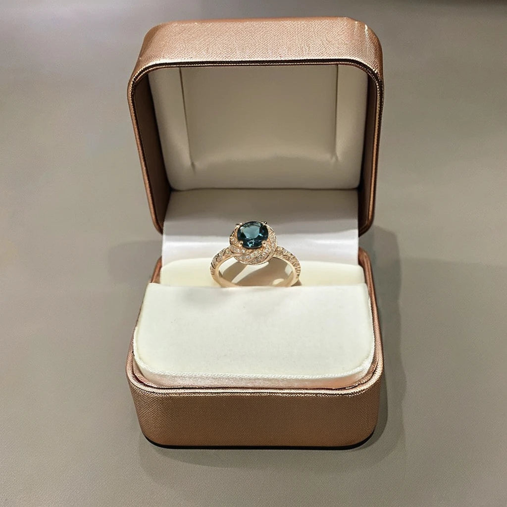 Topaz Moissanite Luxury Round Cut 14k Real Gold Purity Gemstone Ring London Blue Topaz Ring