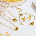 Gold Plated Adjustable Stainless Steel Charm Bowknot Necklace Bracelet Earrings for Women Sweet Bow Knot Jewelry Set