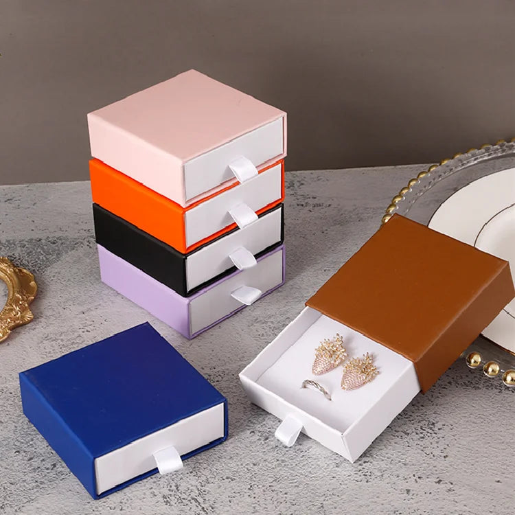 Custom Gold Logo Drawer Jewelry Packaging Coated Paper Necklace Ring Box Jewelry Packing Cardboard Slide Box Jewelry Package