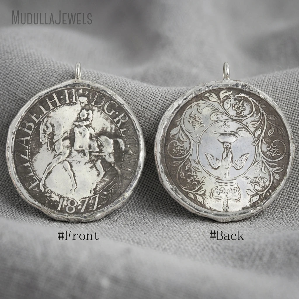 PM36891 Elizabeth the Second Horse Riding Coin Handmade Necklace Pendant Antique Silver Plated Jewelry Bag Keyring Charm