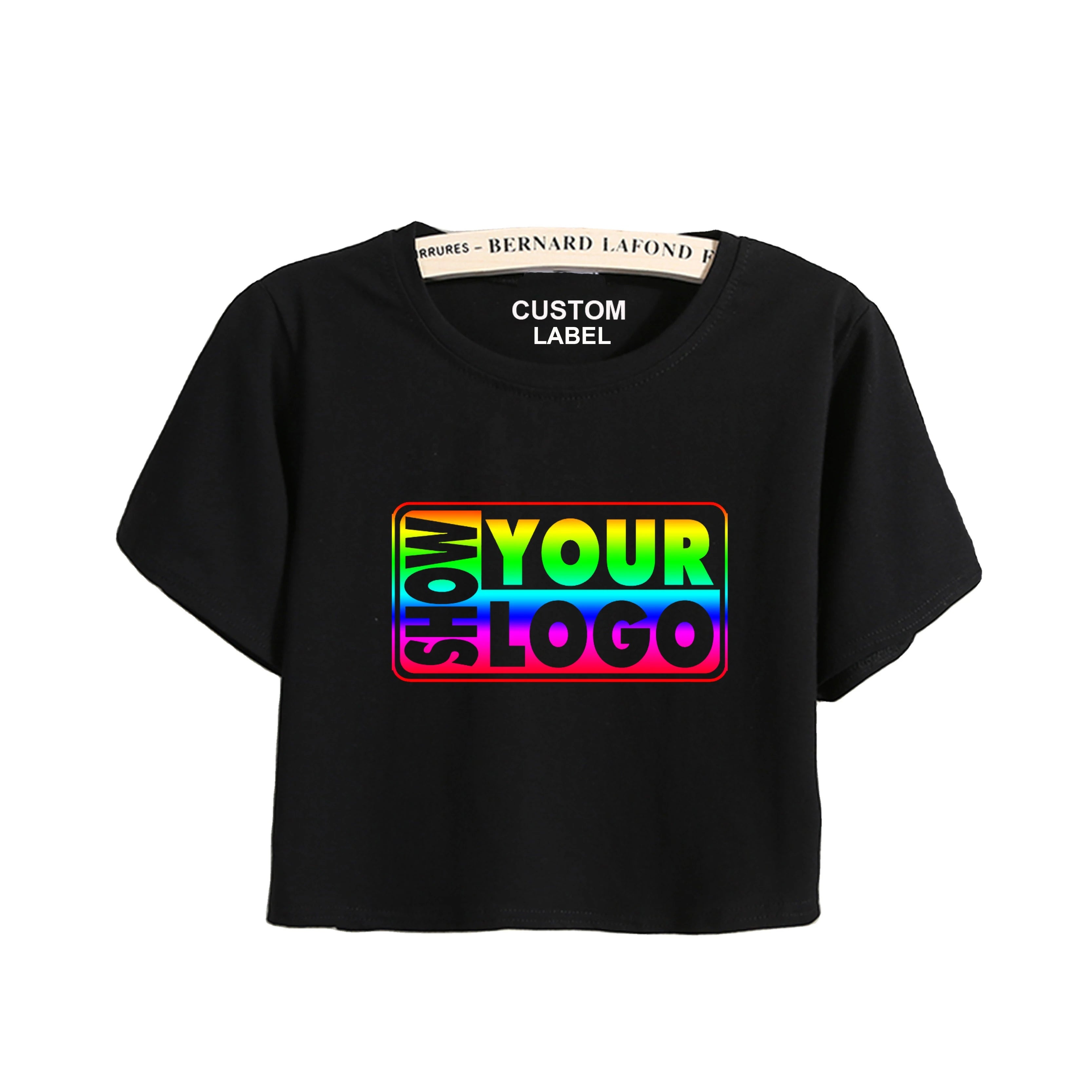 Free Labels and Cards Custom Print Short Sleeves Custom Printing 95%  Cotton 5% Spandex Custom Women Loose Fit Crop Top t Shirt