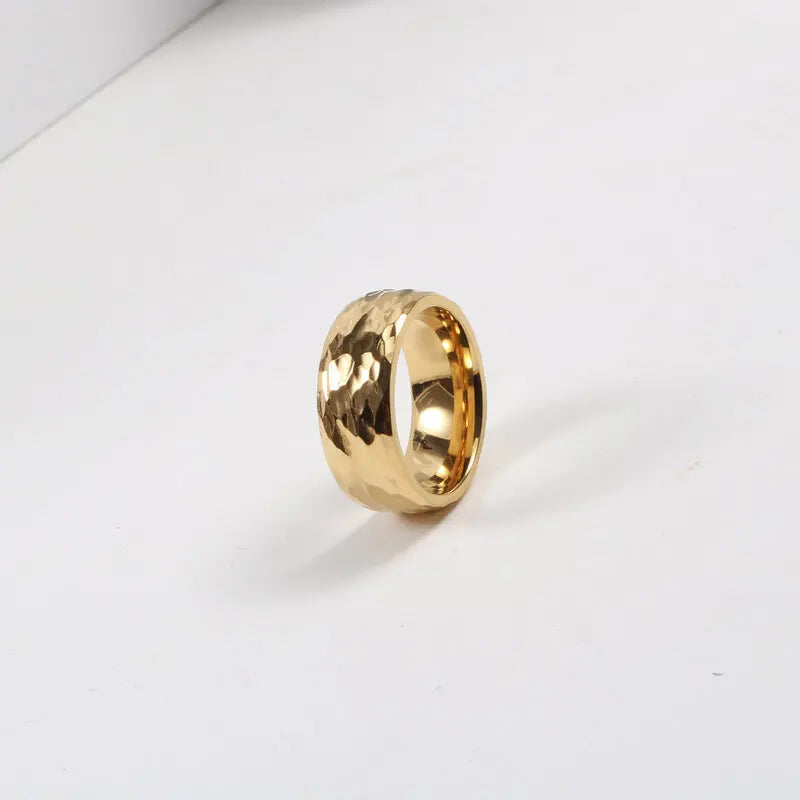 Europe Turkey Fashion Women Jewelry Stainless Steel Hammered Shape Pattern Ring
