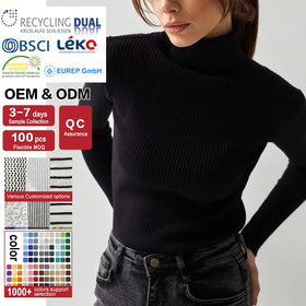 Customized Women's Winter Turtleneck Wool Sweater Knitwear Long Sleeve Rib Knit Pullover Basic Inner Casual Style Knit Top