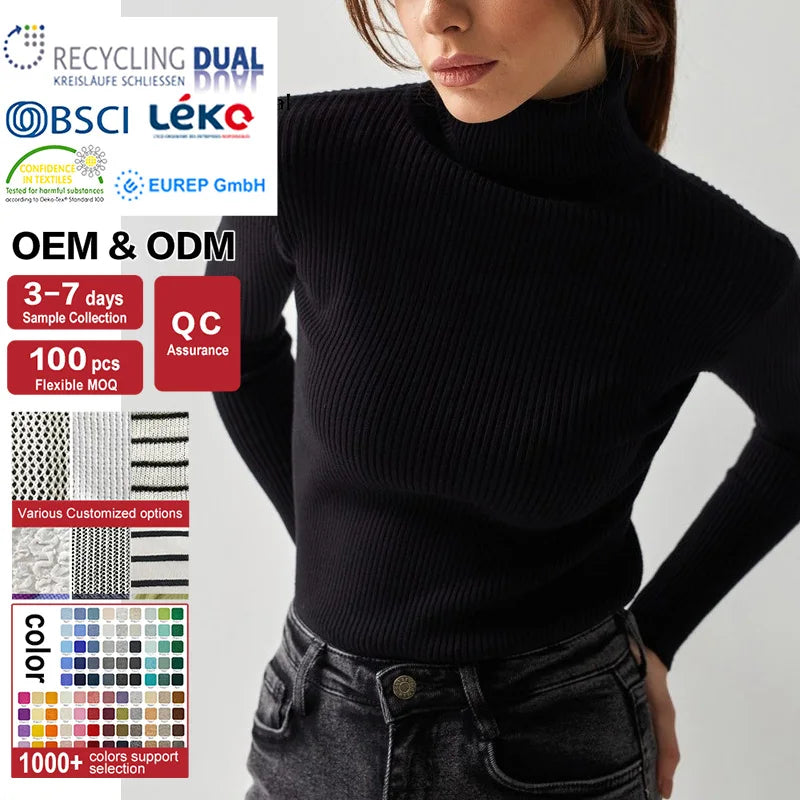 Customized Women's Winter Turtleneck Wool Sweater Knitwear Long Sleeve Rib Knit Pullover Basic Inner Casual Style Knit Top