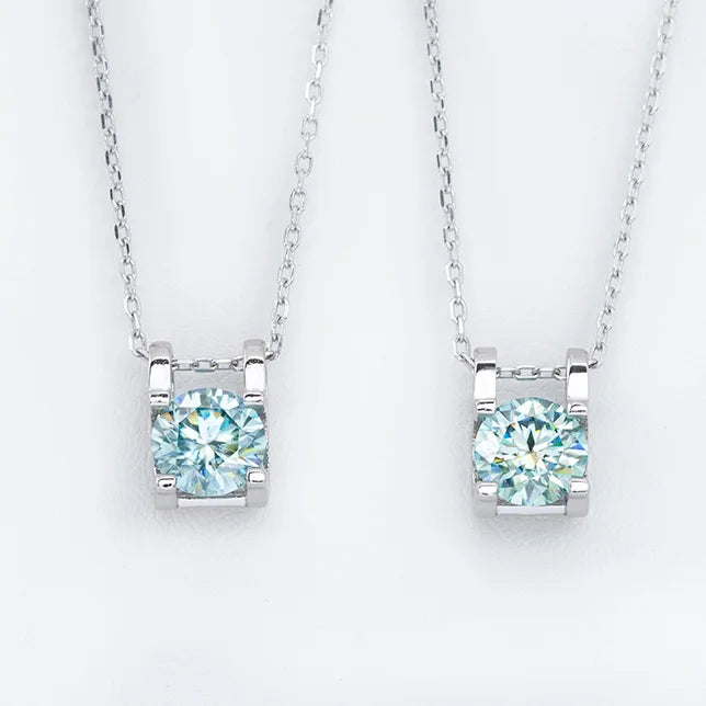 Fashion 925 Silver Solitaire Necklace 6.5mm Blue Green Moissanite Diamond Necklace for Gifts