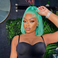 200%Density Orange Red Blue Blonde Pink Purple Mint Green Different Colored Human Hair Short Bob Glueless13X4 Lace Frontal Wigs