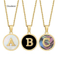 Black Round Initial Necklace Chain Gold Women Natural Shell  Gold Letter Necklace Stainless Steel Letter Necklace 2022