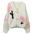 Fashion Hand Knit Floral V Neck Buttons up Knitted Cardigan Women Sweater Mujer