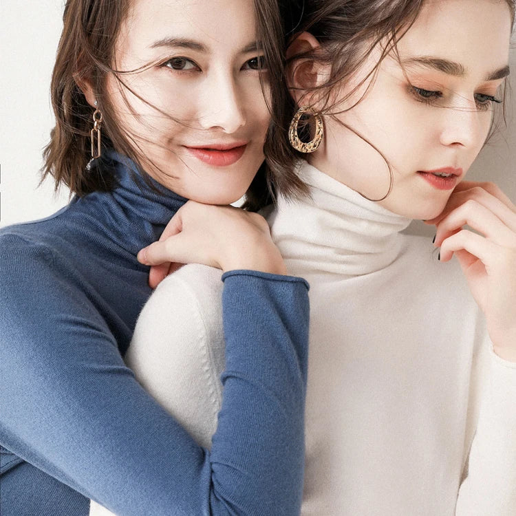 Hot Sale Simple Women WOOL Cashmere Turtleneck Sweater Winter Fashion Pullover Elastic Knit Ladies Jumper Casual Solid Basic Top