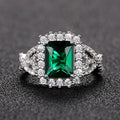CAOSHI Manufacture Classic Women Green Square Emerald Cut Gemstone Baguette Finger Rings Paved CZ Silver Wedding Ring