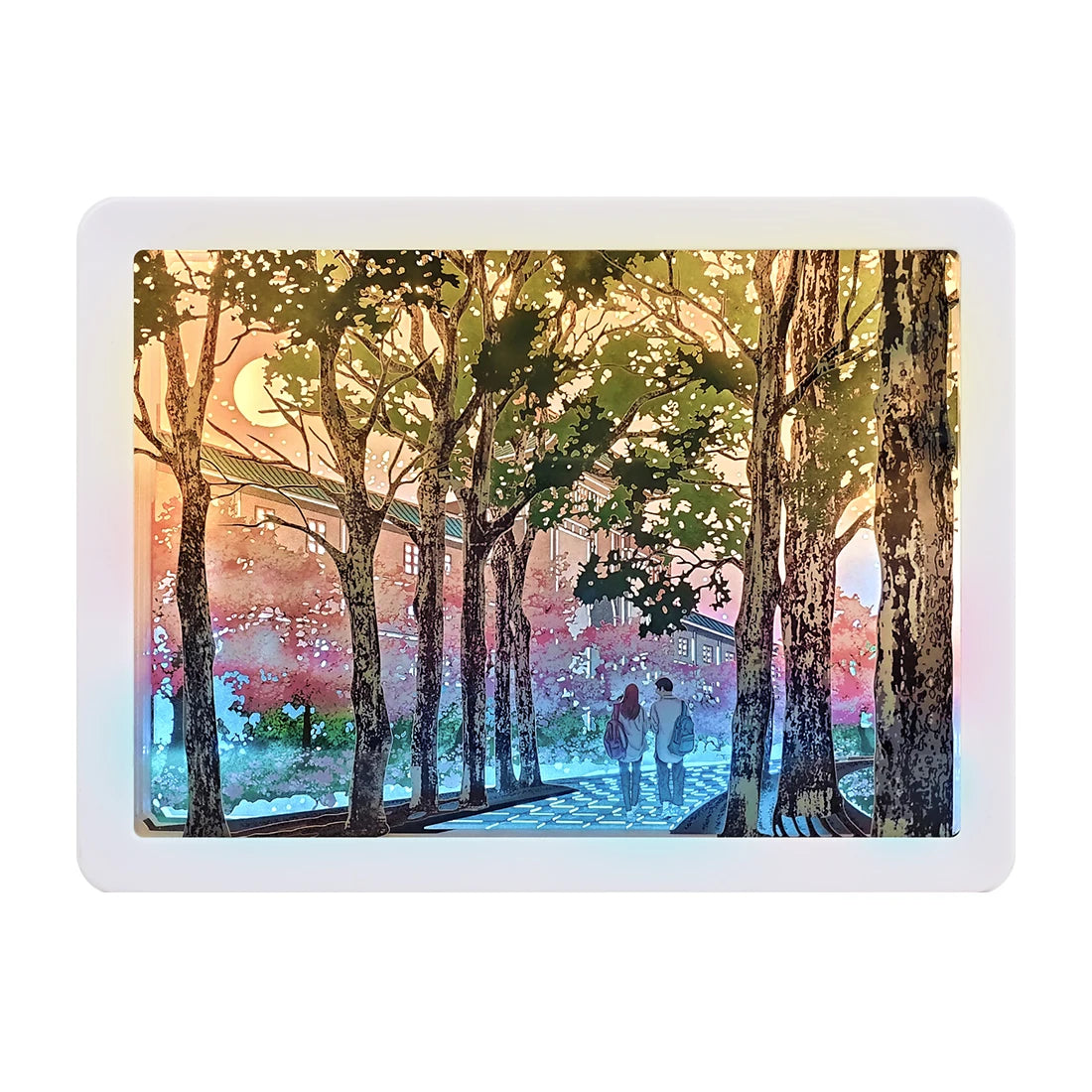 Cherry Blossoms Campus Scenery Printed Paper Cut Light Box Bedside USB Power Supplied Night Light Framed Papercut Light Box