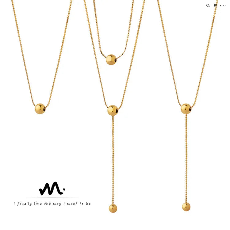 New Design Custom Stainless Steel 18K Gold Plated Women Charms Double Layer Round Beads Small Pendant Necklace