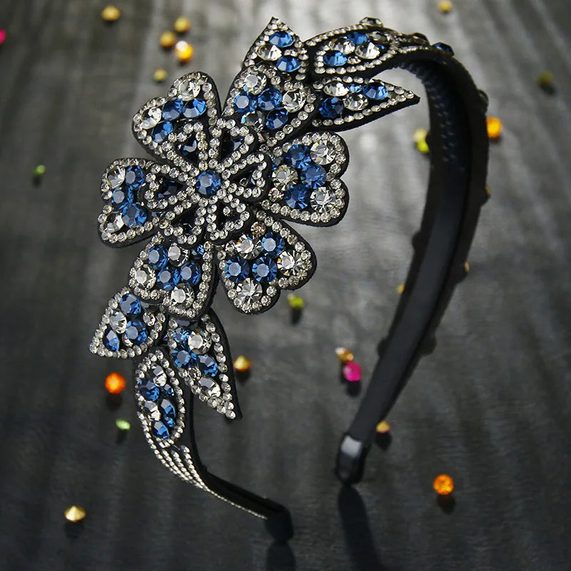 Fashion Sweet Big Flower Head Wear Luxury Headband for Women Rhinestone Non-slip Border Girl Fancy Hair Accessories Gift