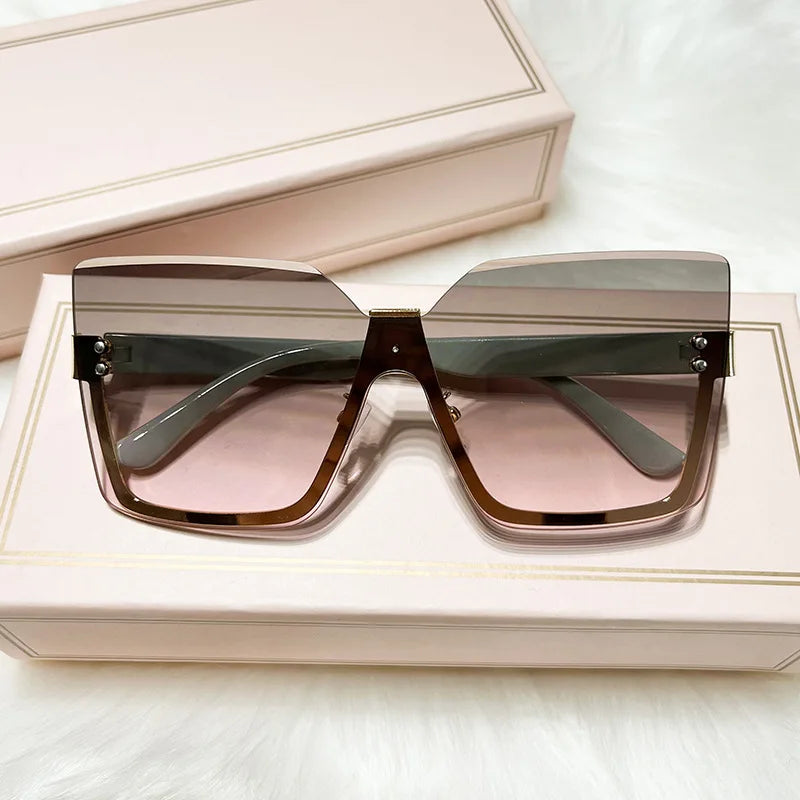2025 Newest Fashion Custom Shades Sunglasses Women Uv400 Gafas De Sol Retro Frameless Metal Oversized Half Frame Sunglasses