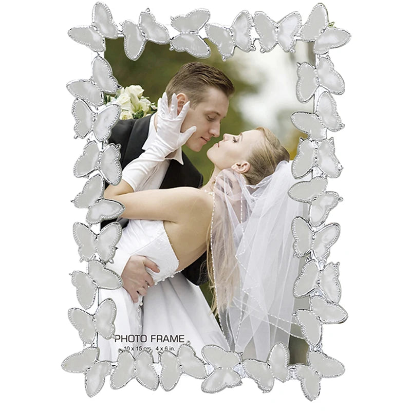 Ornate Butterfly White Metal Photo Frame for Table Hanging Elegant Wedding Gift Decorative Picture Frames