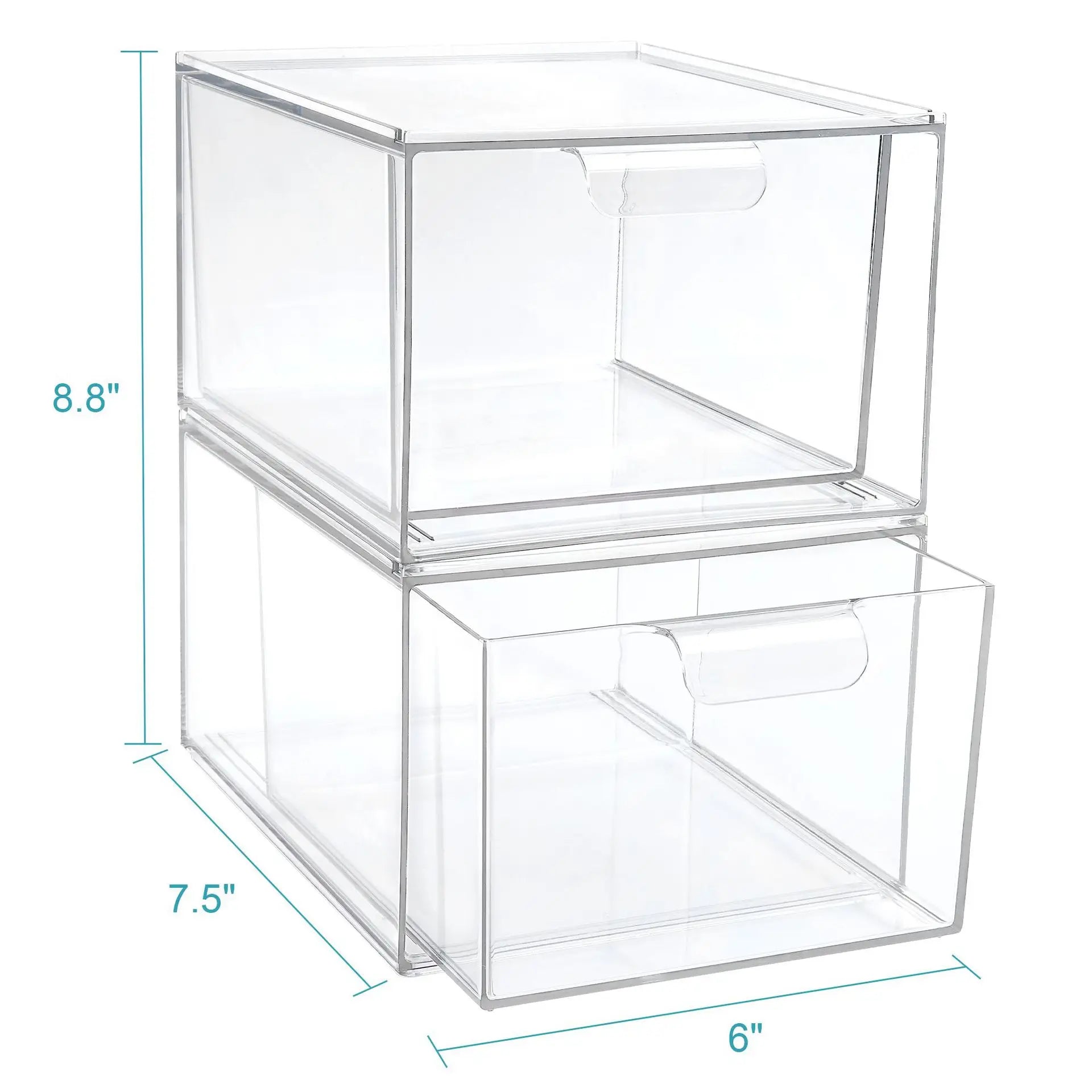 2 Pcs Pack Rectangle PET Clear Stackable Desk Drawer Storage Organization Box for Office Home Toiletries Supplies
