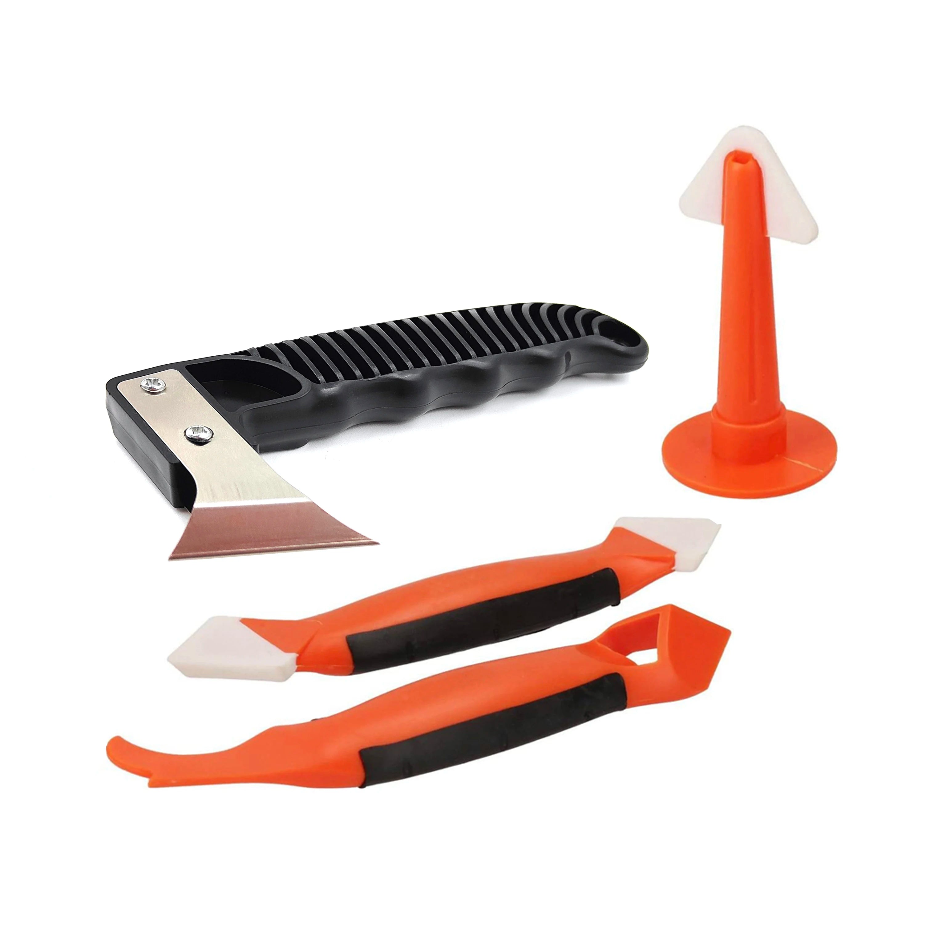 3pcs Orange Silicone Spatulas & Caulking Nozzle and 1 Black Caulk Remover Glass Glue Angle Scraper