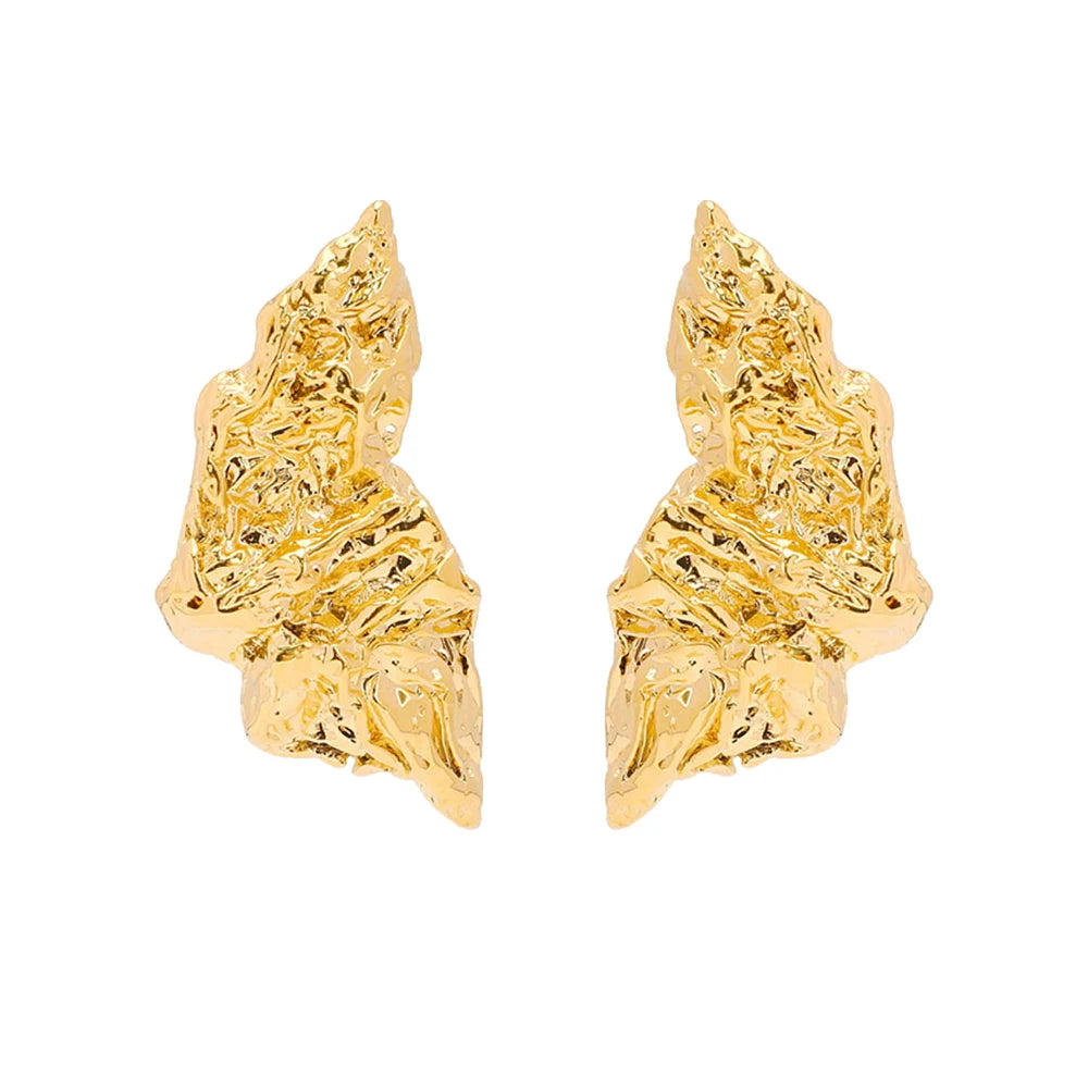 New Arrival Women's Gold Color Earrings 3D Wrinkled Paper Pattern Stud Jewelry PVD Gold Plated Mainly Made of Brass for Weddings